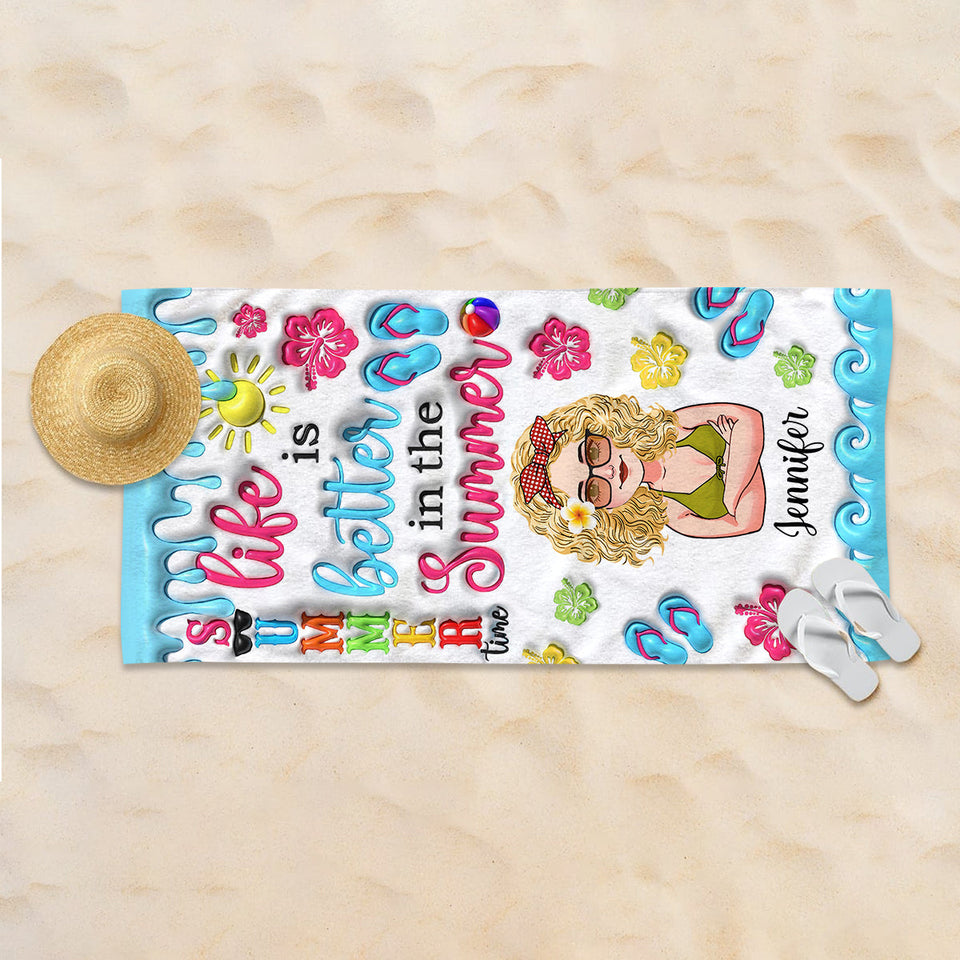 Life Is Better In Summer - Personalized Sea Lover Beach Towel