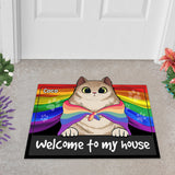Pride Cat Welcome To My House - Personalized Cat Shaped Doormat