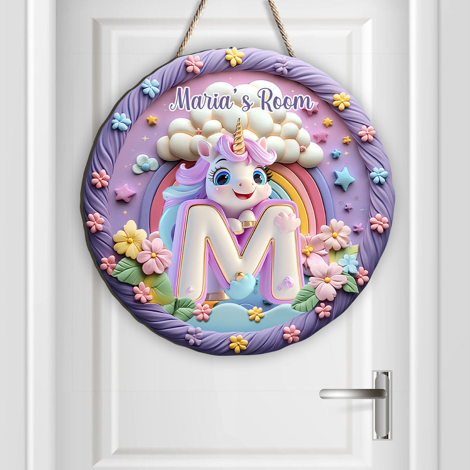 Cute Unicorn Letter - Personalized Kid Custom Shaped Wood Sign