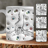 Mother & Child/ Chidren Holding Hands Line Art Style - Personalized Mother Mug