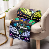Cute Owl Stained Glass - Personalized Owl Blanket