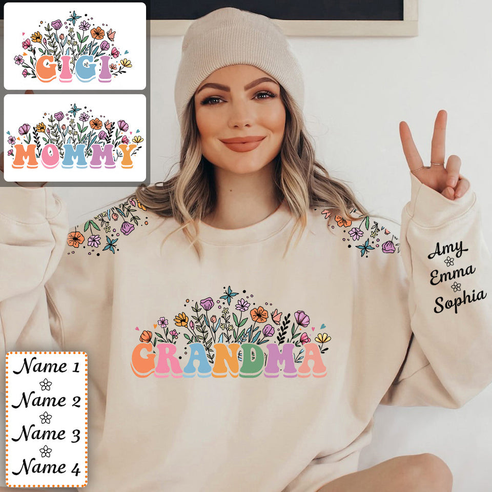 Flower With Any Title - Personalized Grandma All Over Shirt