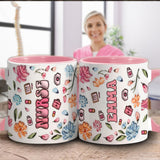 Nurse Life Pink Pastel Floral Inflated - Personalized Nurse Accent Mug