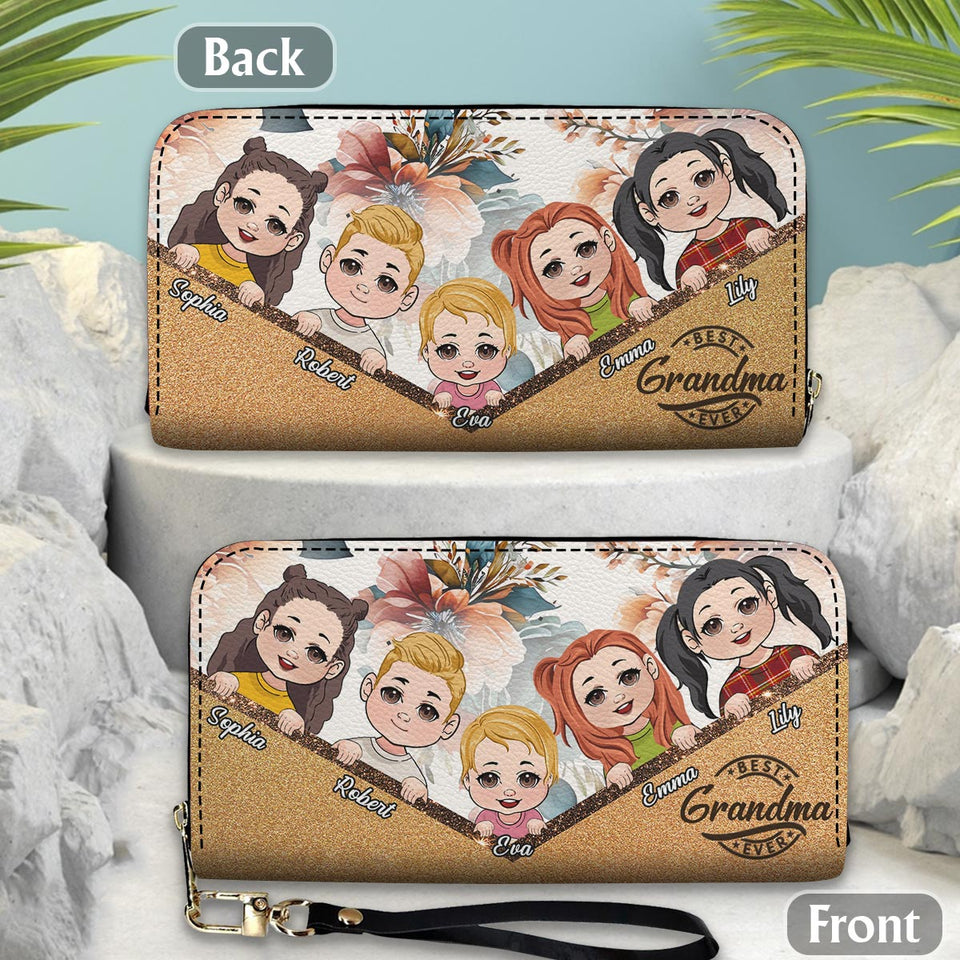 Best Grandma Mom Ever - Personalized Grandma Leather Long Wallet