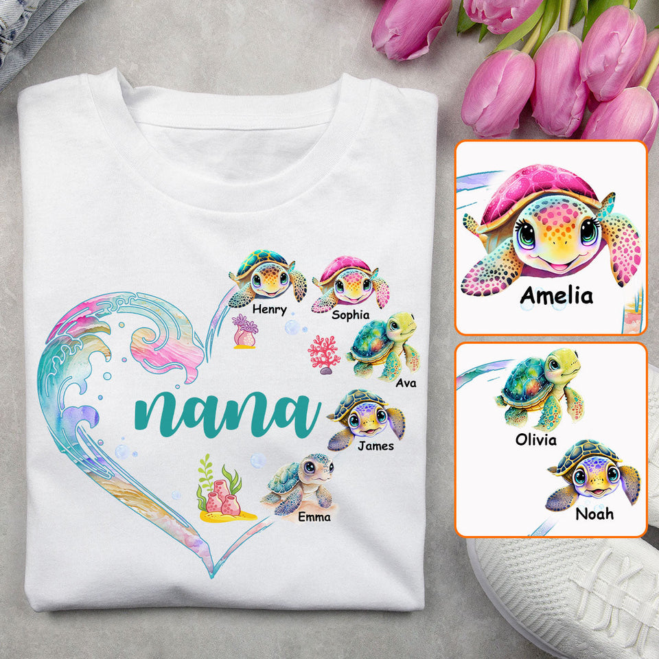 Nana's Little Turtle - Personalized Grandma T-shirt And Hoodie