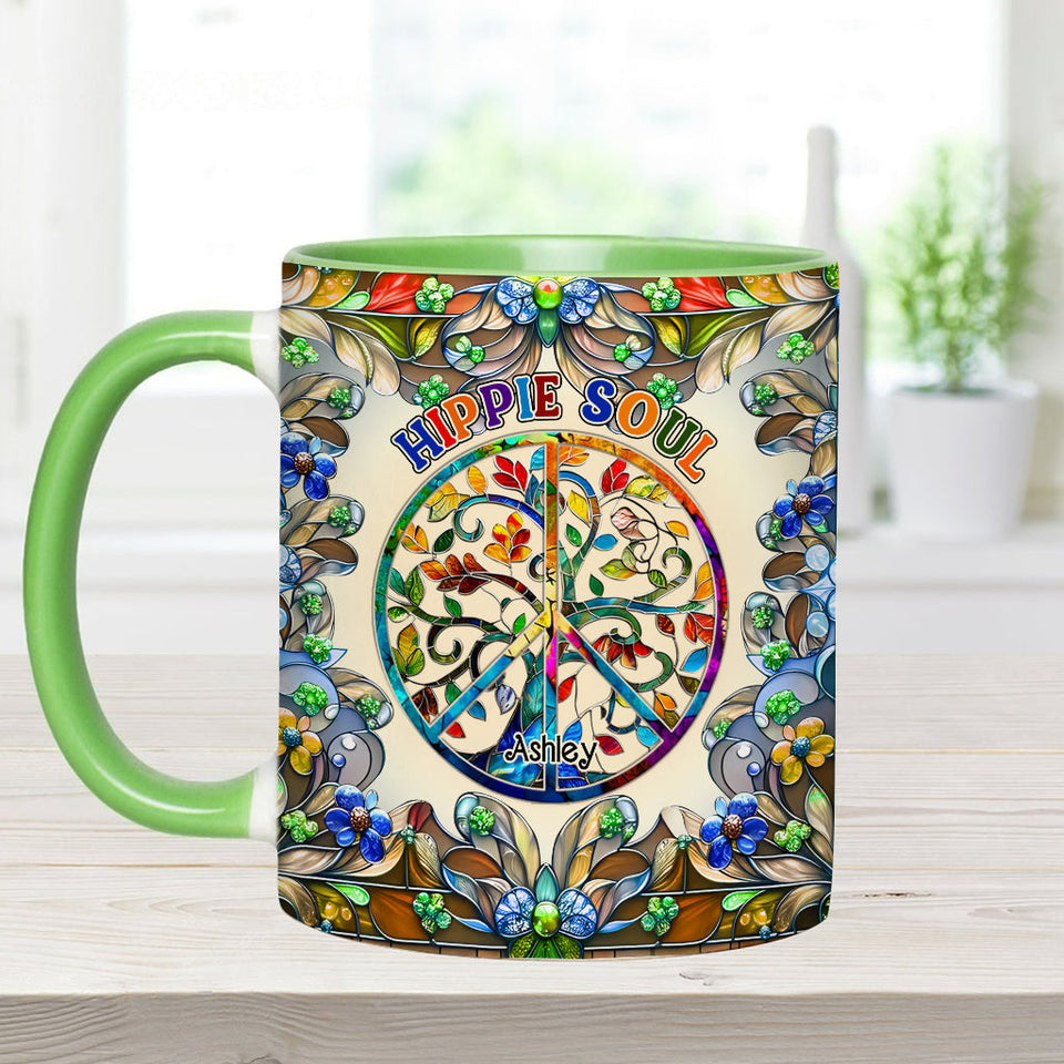 It's A Beautiful World Tree Of Life Peace Sign - Personalized Hippie Accent Mug