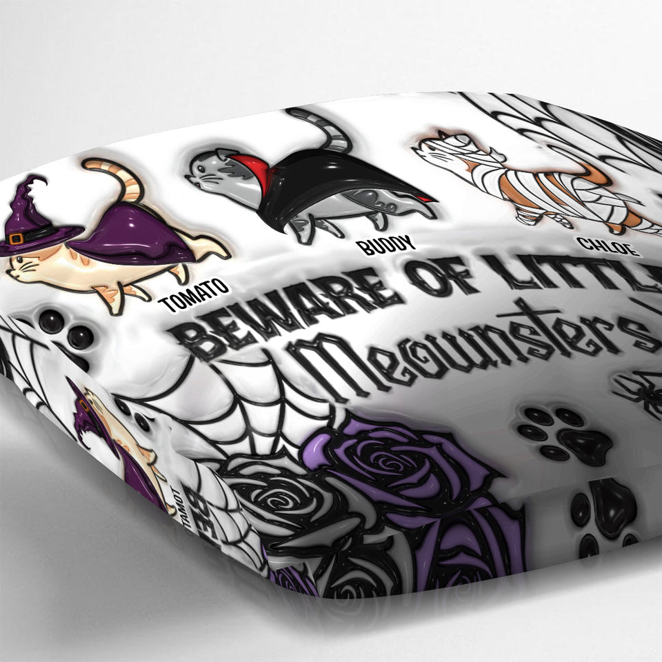 Beware Of Little Meownsters - Personalized Cat Throw Pillow