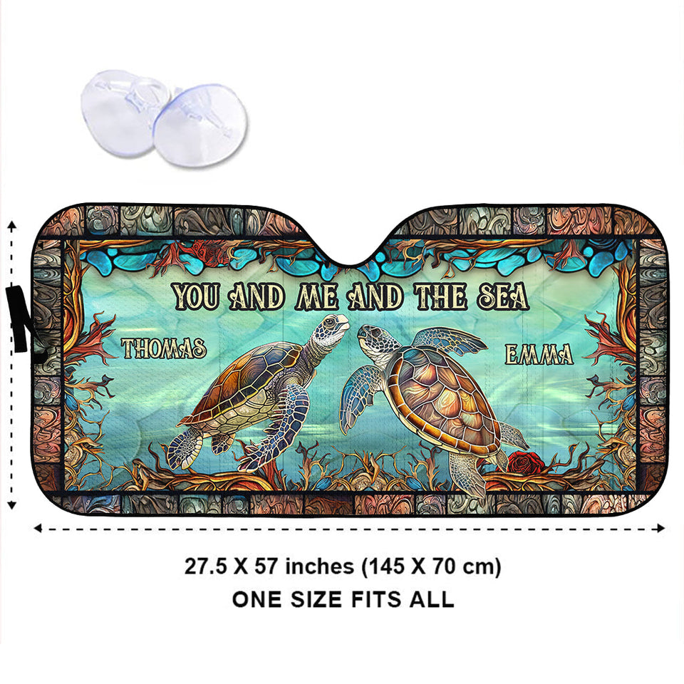You And Me And The Sea - Personalized Turtle Car Sunshade