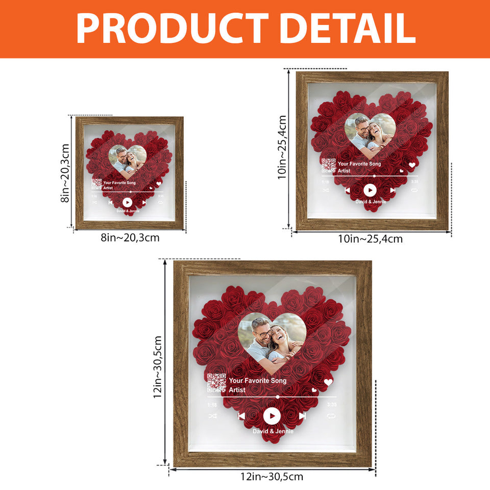 Custom Photo Scannable QR Code Favorite Song - Personalized Couple Flower Shadow Box