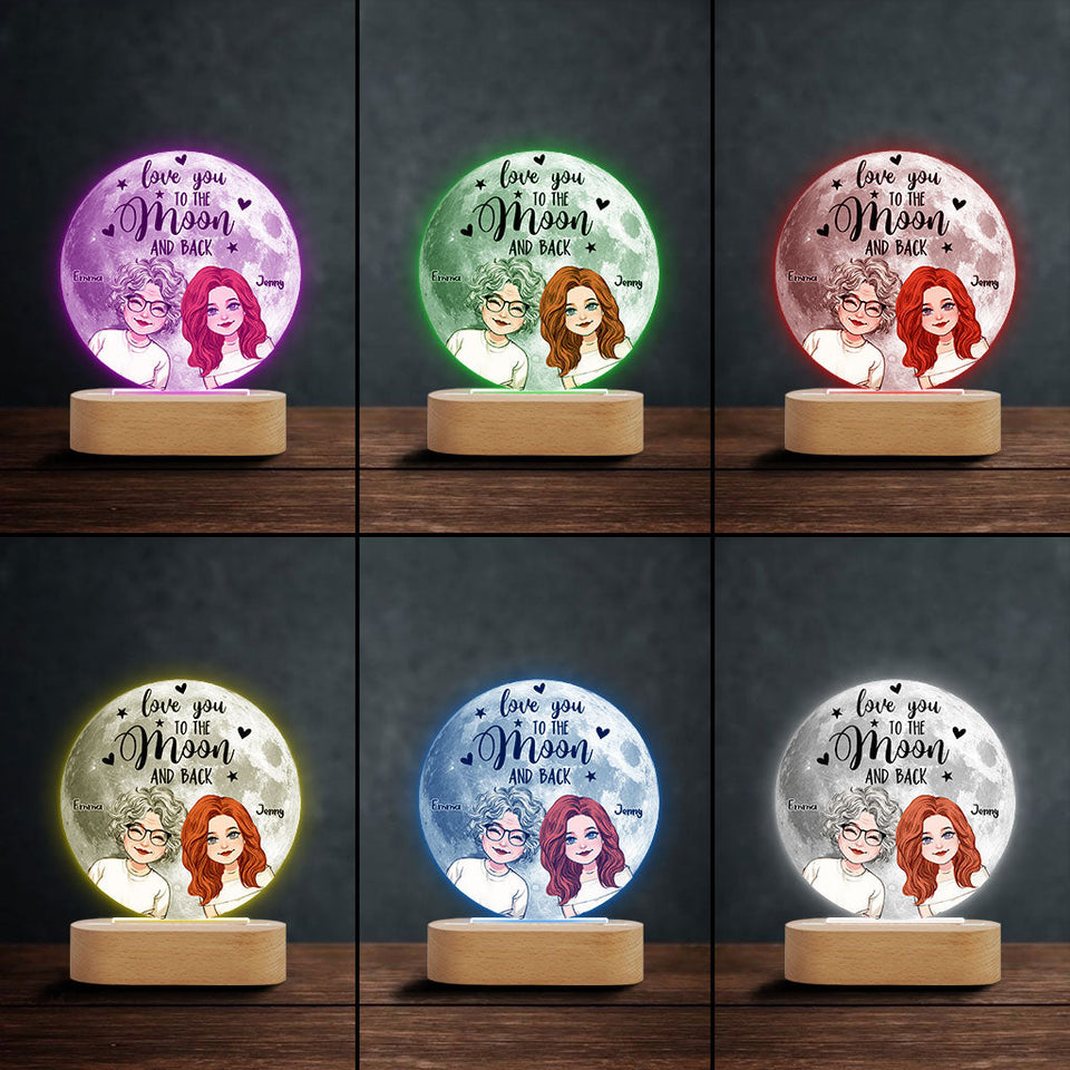 Love You To The Moon & Back - Personalized Mother Shaped Plaque Light Base