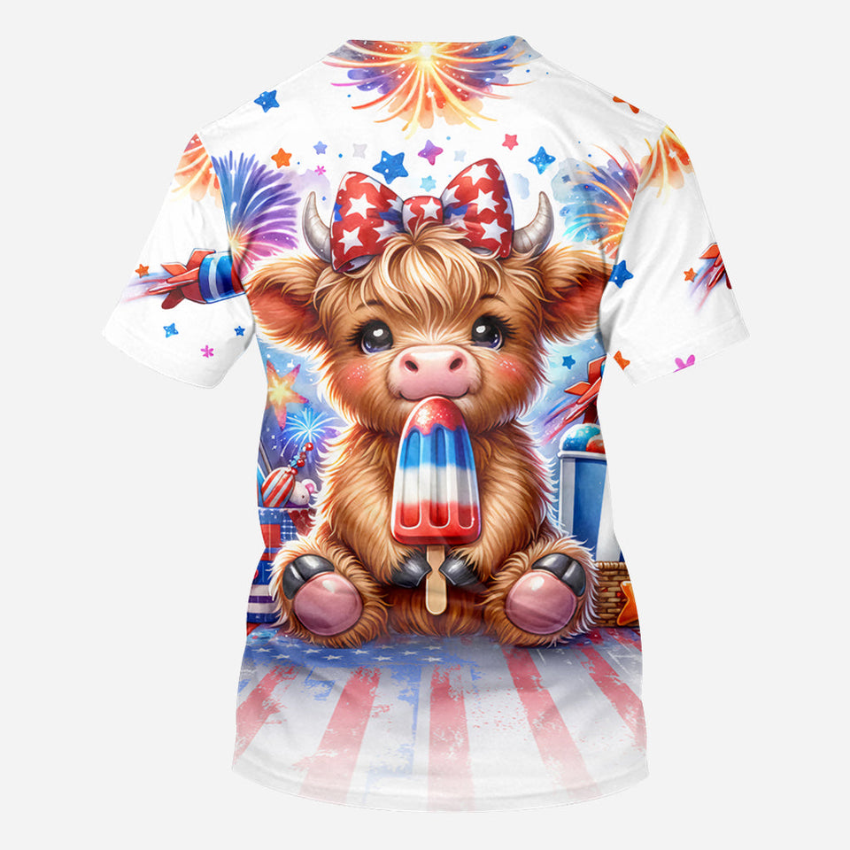 4th Of July Highland Cow - Personalized All Over Shirt