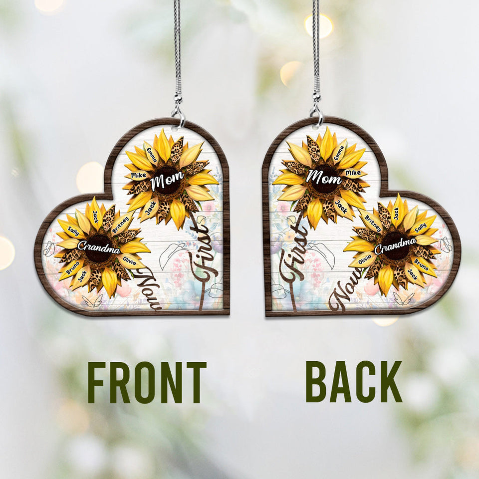 First Mom Now Grandma Sunflower - Personalized Grandma Car Ornament