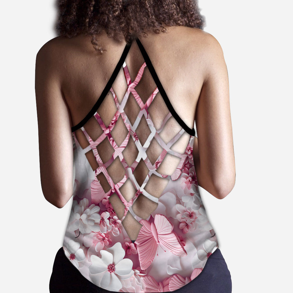 Wonderful Butterflies - Personalized Butterfly Cross Tank Top
