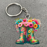 Floral Garden Boots - Personalized Gardening Keychain