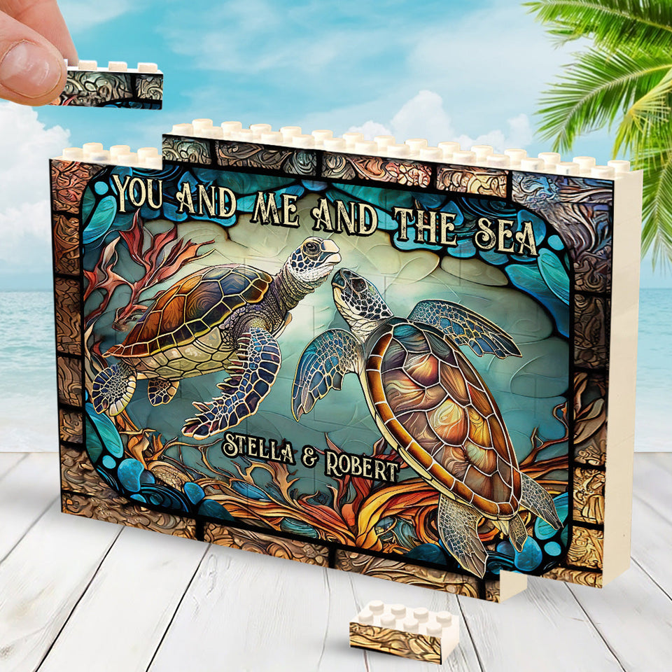 Beautiful Turtle Stained Glass You And Me - Personalized Turtle One-sided Horizontal Rectangle Building Brick Blocks
