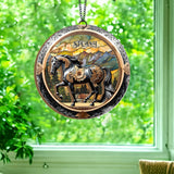 Black Horse In Mountain Sunset - Personalized Horse 2 Layered Window Hanging Suncatcher