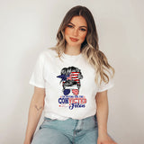 I'm Voting For The Convicted FeI0n Messy Bun T-Shirt, Trump 2024 Shirt, Funny Trump Biden American Flag, Awakened Patriot, Women For Trump