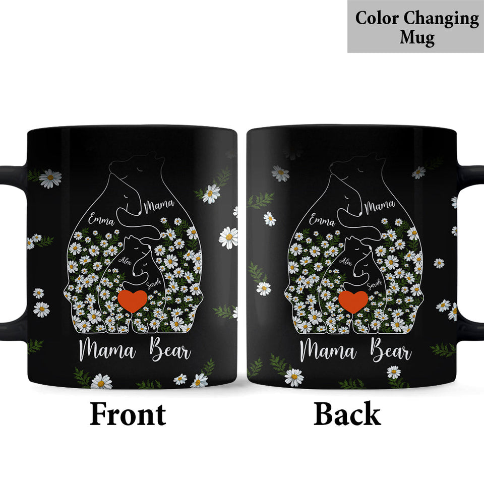 Floral Mama Bear And Cubs Hugging - Personalized Mother Mug