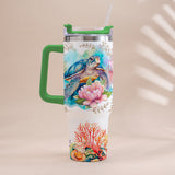 Love Turtles Custom Name - Personalized Turtle Tumbler With Handle