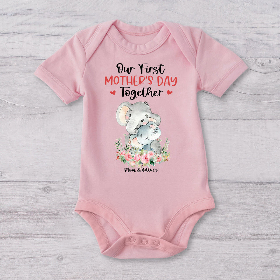 Our First Mother's Day Together - Personalized Mother T-shirt And Baby Onesie