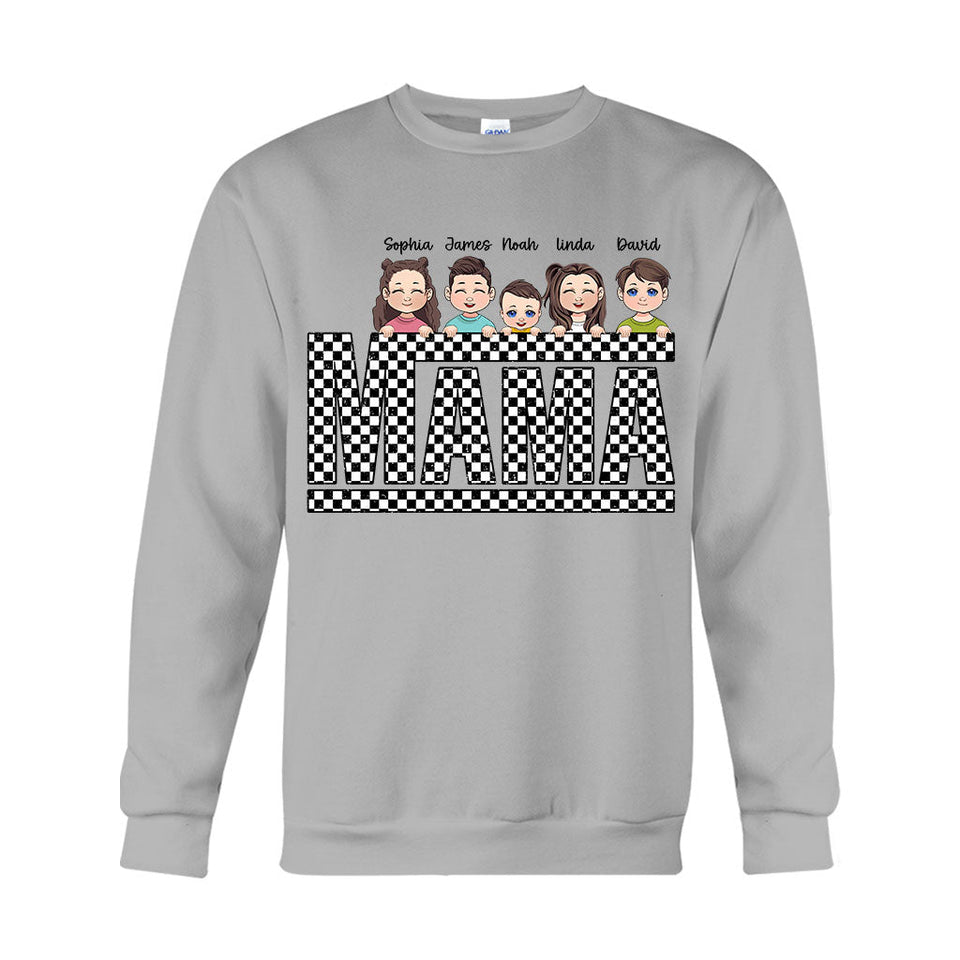 Vintage Checkered Mama Dada Mini Grandma Grandpa - Personalized Mother T-shirt And Hoodie