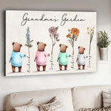 Grandma's Garden Baby Bears Birth Flowers - Personalized Grandma Canvas And Poster