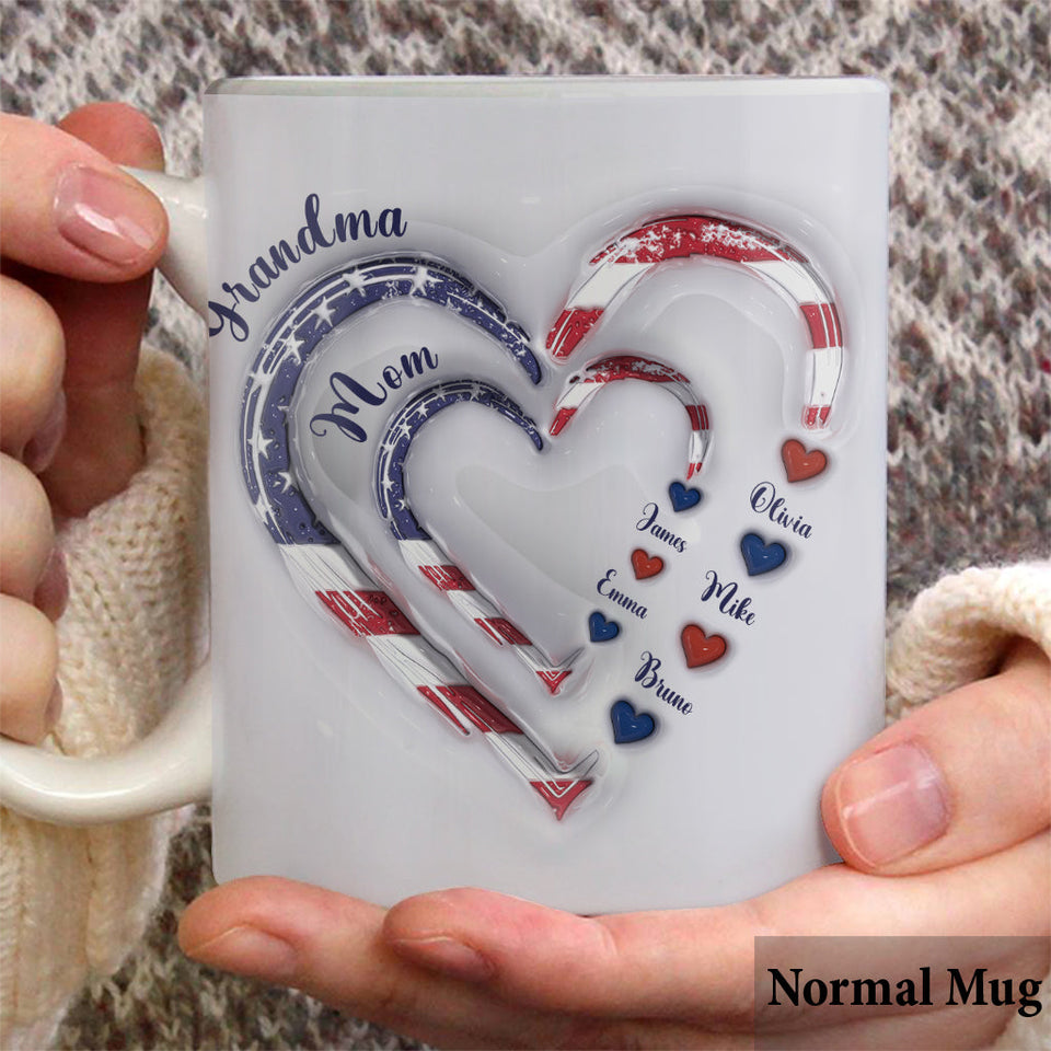 4th Of July Grandma's Hearts - Personalized Grandma Mug