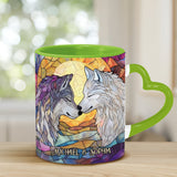 Wolf He Keeps Me Safe She Keeps Me Wild - Personalized Couple Heart Handle Mug