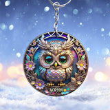 Colorful Owl - Personalized Owl Keychain