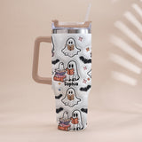 Cute Ghost Reading Booooks - Personalized Book Tumbler With Handle
