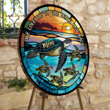I Love You To The Beach And Back Turtle Mother And Children - Personalized Turtle Round Wood Sign