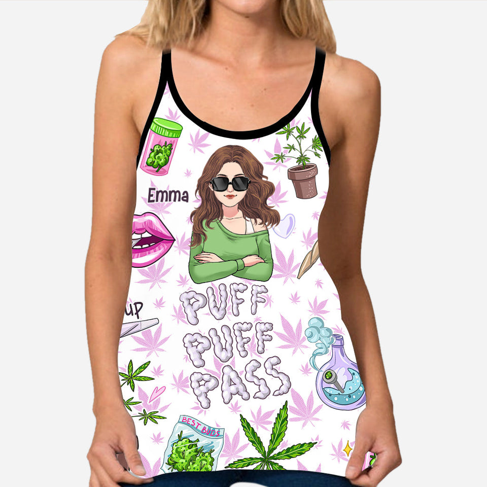 Puff Puff Pass - Personalized Weed Cross Tank Top and Leggings