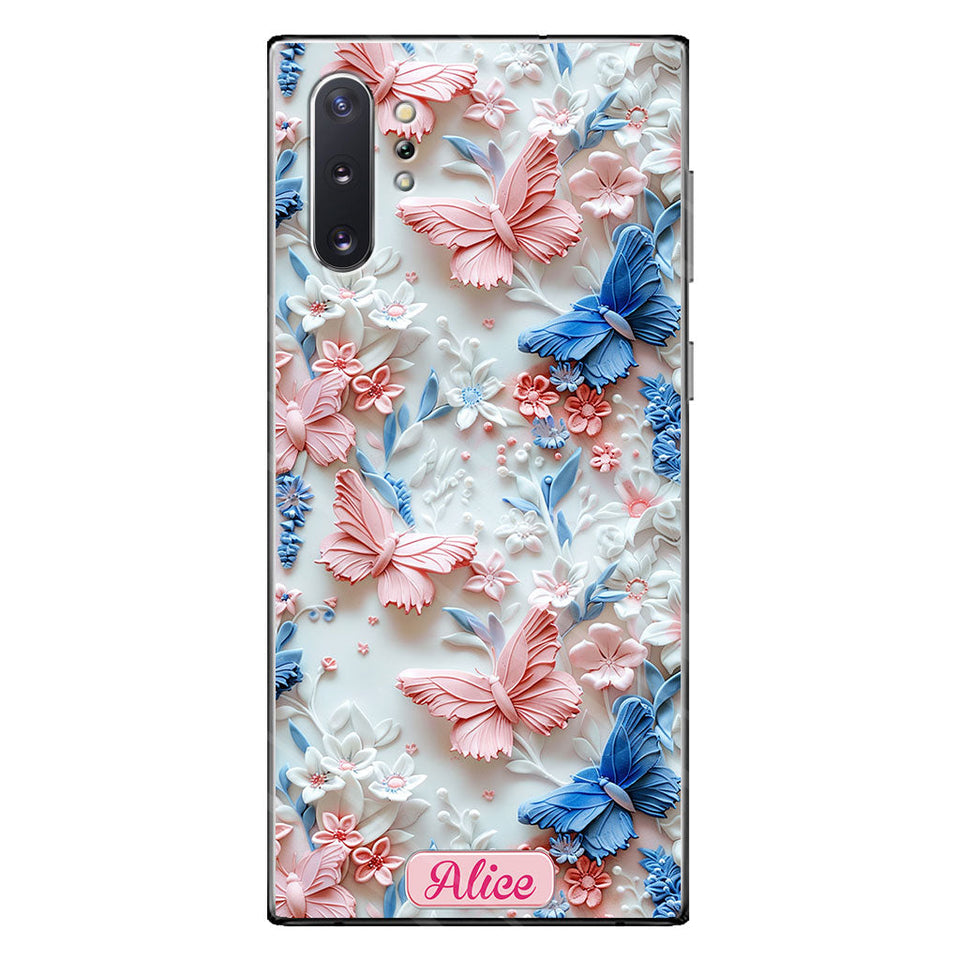 Pink And Blue Butterflies - Personalized Butterfly Clear Phone Case