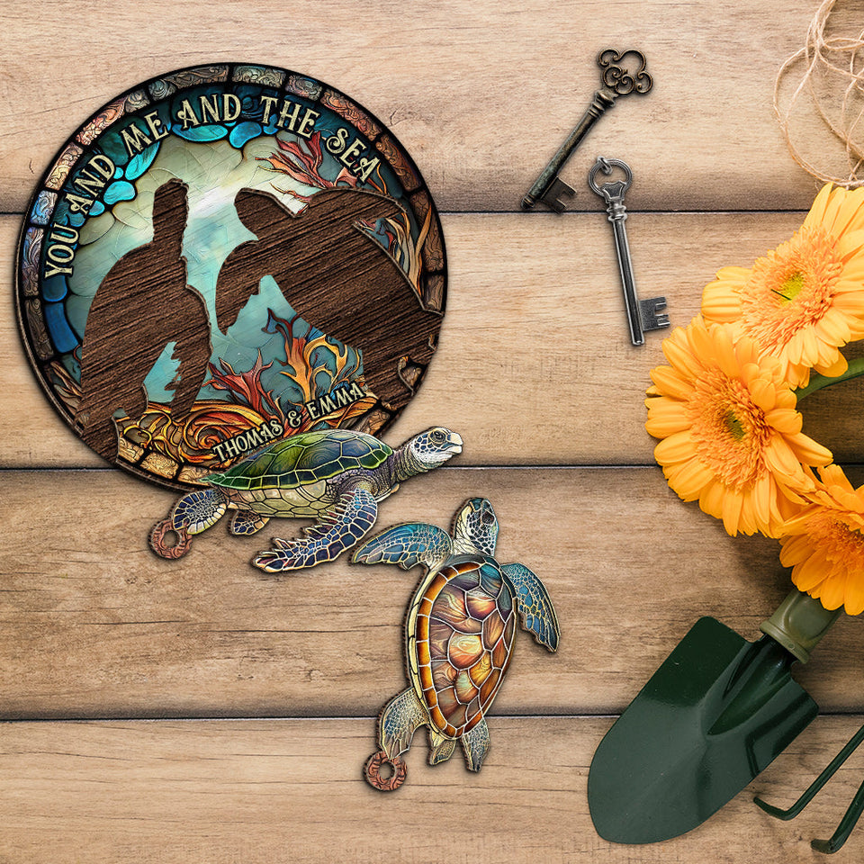 You And Me And The Sea - Personalized Turtle Key Holder