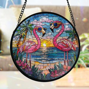 Beautiful Flamigoes - Personalized Flamingo Stained Glass Suncatcher