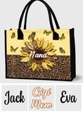 Nana Mom Auntie Family Sunflower Butterflies - Personalized Grandma Canvas Tote Bag