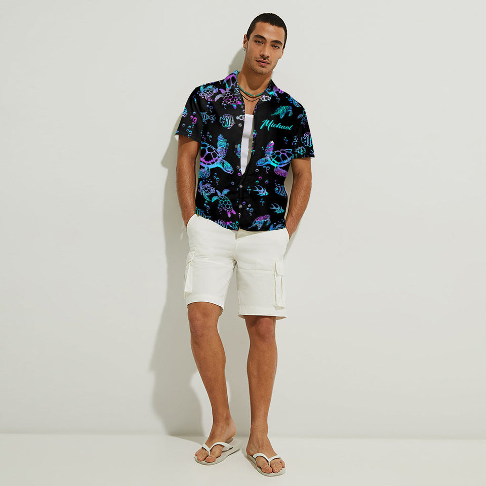 Hologram Turtle Beach Lovers - Personalized Turtle Hawaiian Shirt