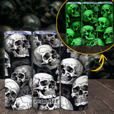 Skull And Fire - Personalized Skull Glow Skinny Tumbler