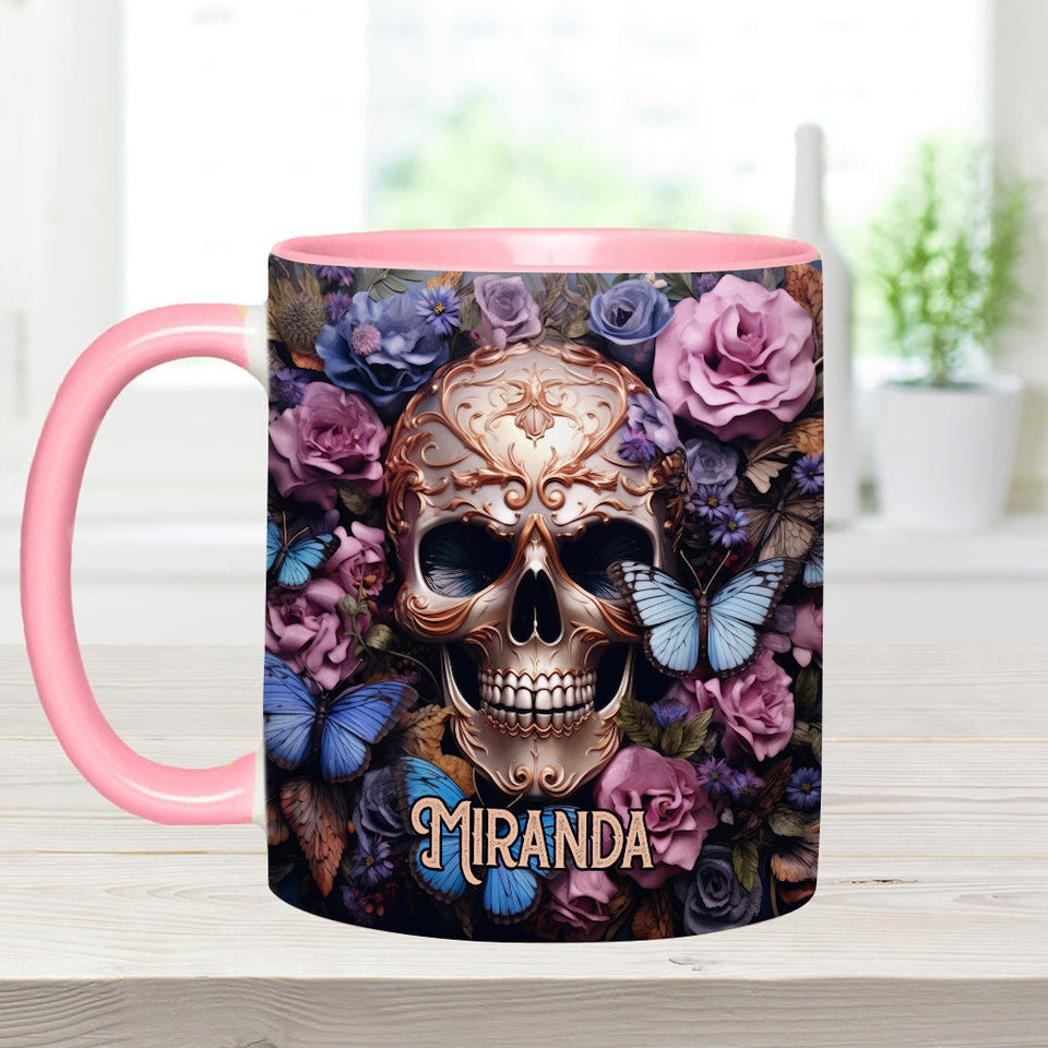 Beauty Of The Dark Skull Roses Butterflies - Personalized Skull Accent Mug