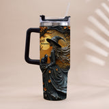 Beautiful Witch & Her Black Cat - Personalized Witch Tumbler With Handle