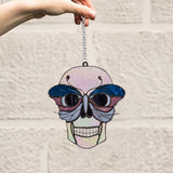 Skull With Colorful Butterfly - Personalized Skull Window Hanging Suncatcher Ornament