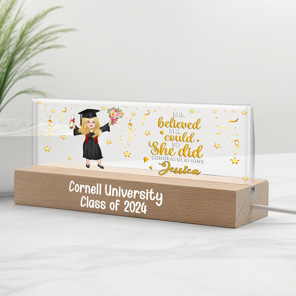 She Believed She Could So She Did - Personalized Graduation Custom LED Night Light