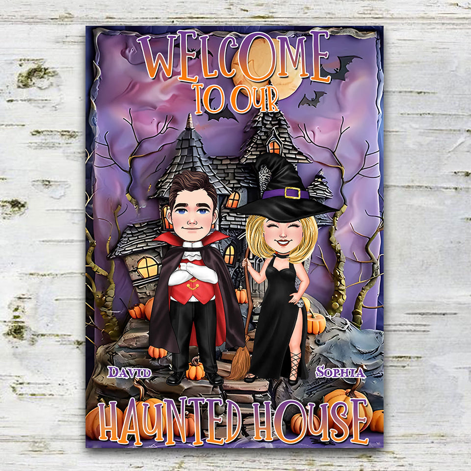 Welcome To Our Haunted House - Personalized Witch Rectangle Metal Sign