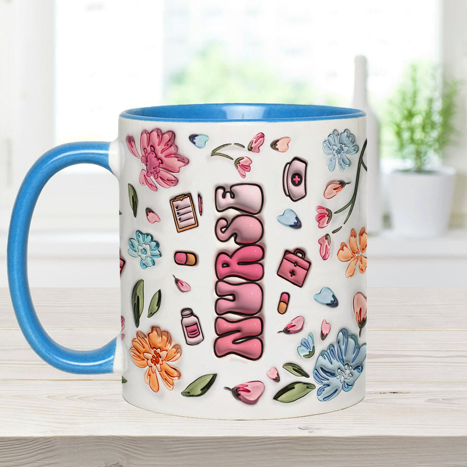 Nurse Life Pink Pastel Floral Inflated - Personalized Nurse Accent Mug