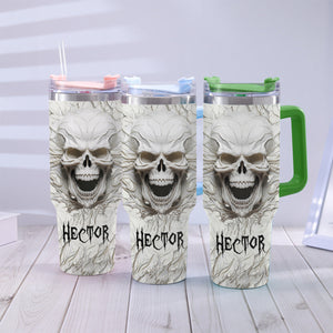 White Skull 3D Version - Personalized Skull Tumbler With Handle