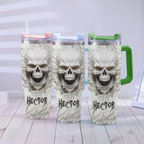 White Skull 3D Version - Personalized Skull Tumbler With Handle