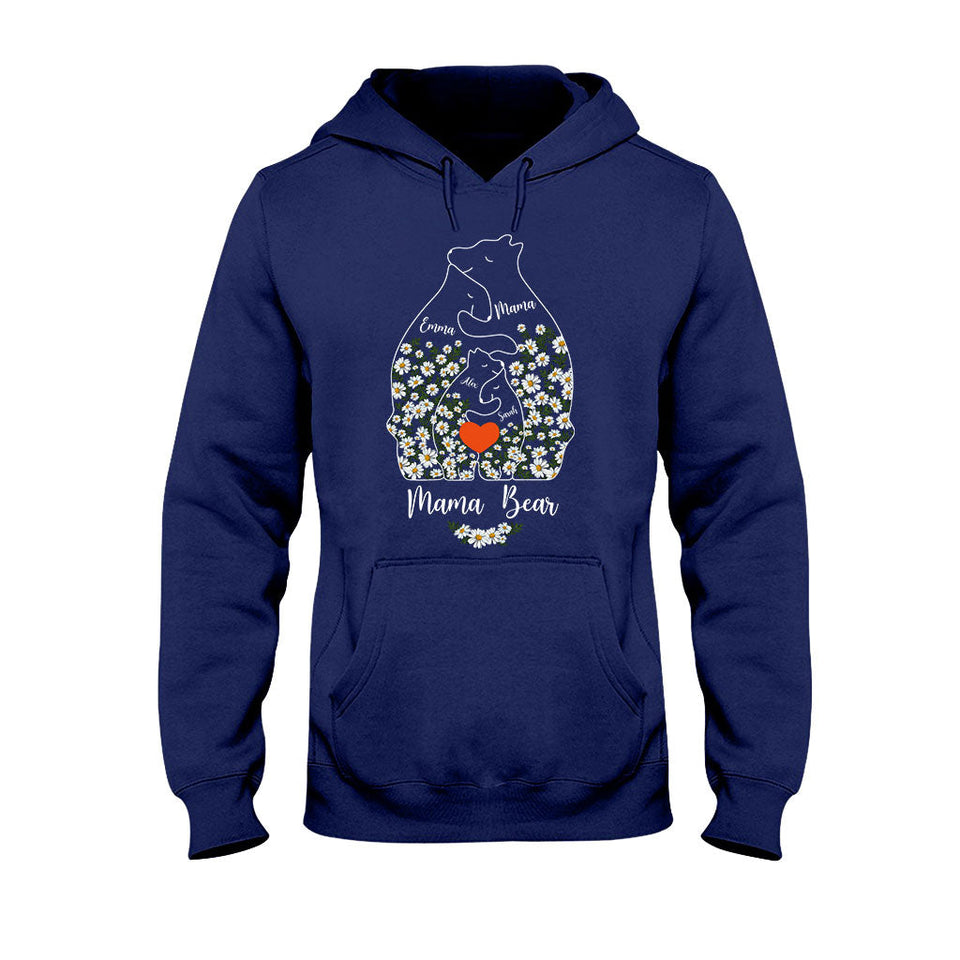 Floral Mama Bear And Cubs Hugging - Personalized Mother T-shirt And Hoodie