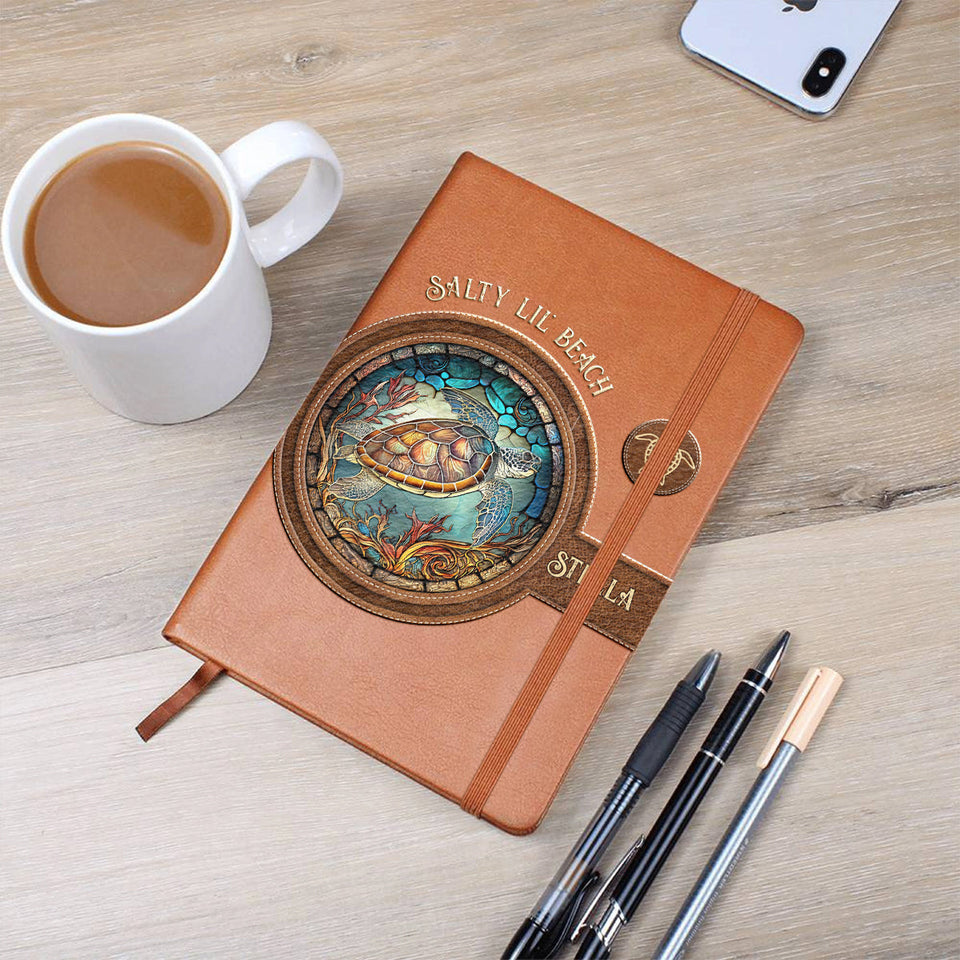 Salty Lil Beach - Personalized Turtle Leather Journal