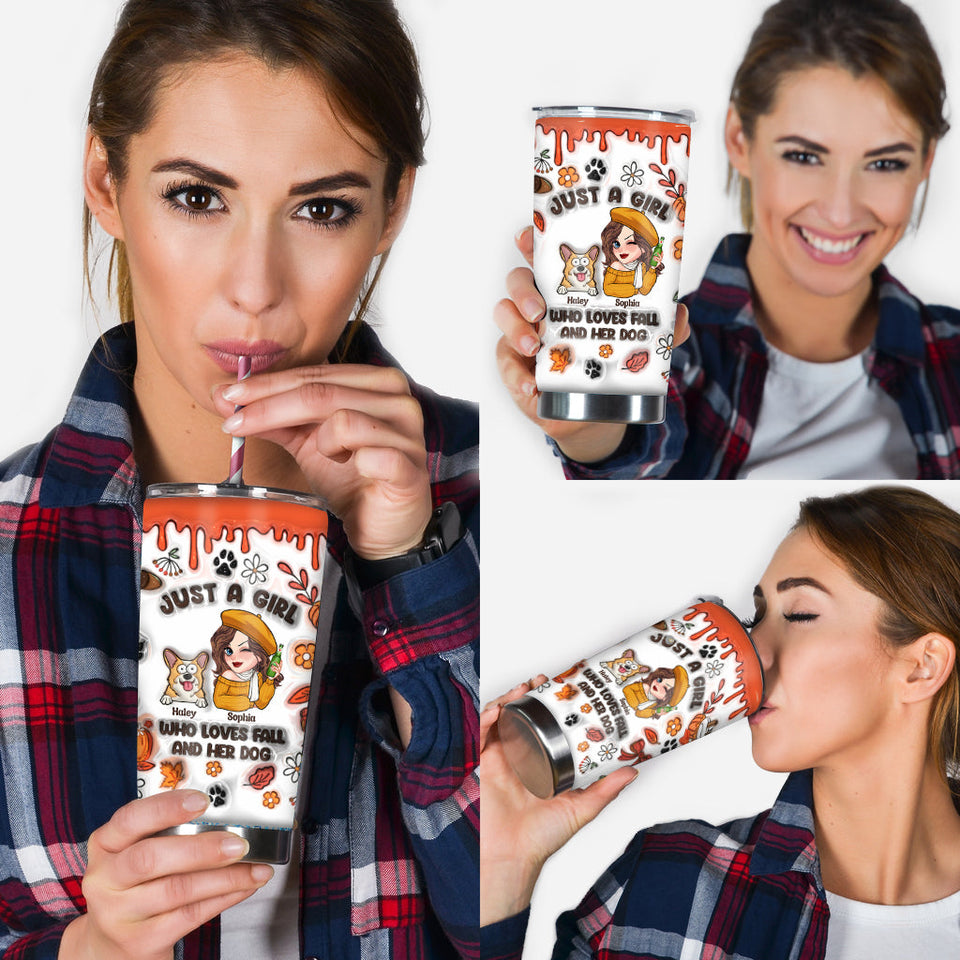 Just A Girl Who Loves Fall And Her Dog - Personalized Dog Tumbler