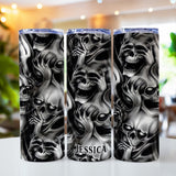 Hear No Evil Speak No Evil See No Evil - Personalized Skull Glow Skinny Tumbler
